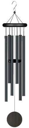Hixingo Nero Campane a Vento per Esterno, Campanelli Eolici con 6 Tubi in Lega di Alluminio, Campana da Appendere per Decorazioni Giardino Casa Terrazzo (Cartello rotondo in legno,75x8.5cm)