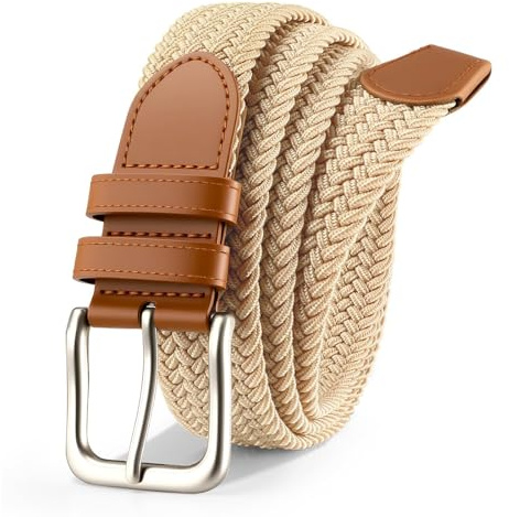 VONMELLI Mens Belt Elastic Belts for Men Stretch Braided Fabric Belts Casual Black Woven Golf Belt for Jeans