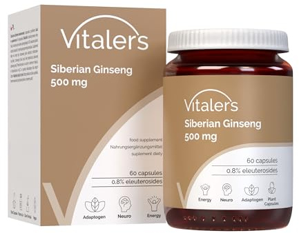 Vitaler's Siberian Ginseng (Eleuthero) - 60 Capsules, Vegan, 2 Months of Supplementation No Preservatives, Pure Composition