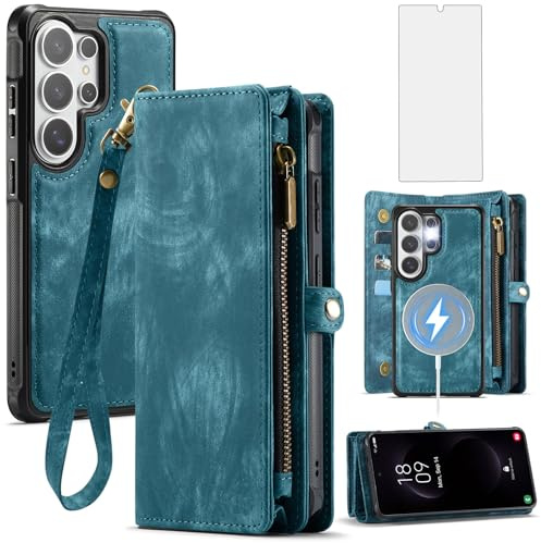 Phone Case for Samsung Galaxy S26 Ultra 5G Zipper Wallet Magnetic Detachable Cover with MagSafe Screen Protector and Flip Card Holder Cell S26Ultra 26S S 26 26Ultra SM-S948U 6.9 inch Women Men Blue