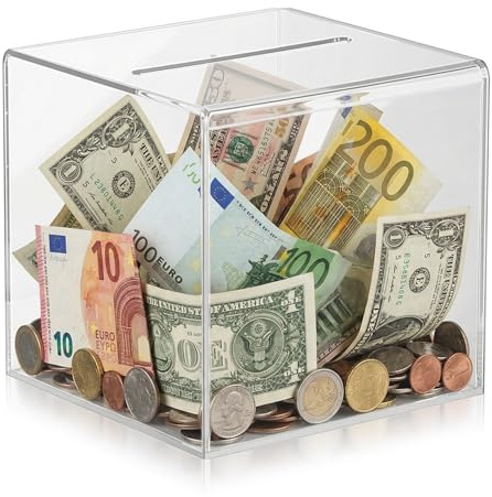 Hucha Ahorro Transparente, Huchas de Dinero no se Debe Abrir, Hucha Transparente, Huchas Caja de Ahorros de acrílico para Billetes, Adultos (12x12x12cm)