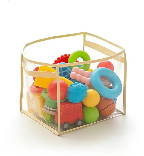 runyuanshuo Cesta Porta Giochi, Cestino Portaoggetti, Porta Peluche, Cestini Portaoggetti Bagno, Trasparente PVC Grande con Maniglia per Soggiorno Camera Organizzazione