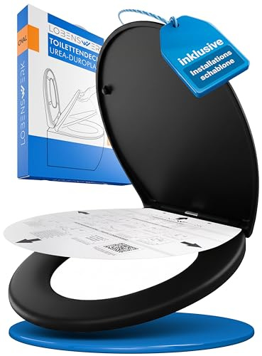 LOBENSWERK Tavoletta WC Nera Opaca [Montaggio Facile] Copriwater Universale con Chiusura Rallentata & Quick Release | Sedile WC antibatterico incl. dima montaggio