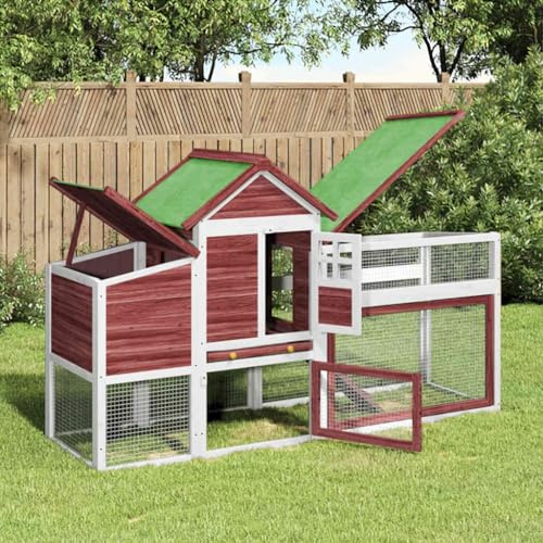 LoogCape Gallinero moca 186,5 x 58,5 x 113 cm de pino macizo con techo impermeable, gran nido, bañera extensible, valla de malla de alambre resistente, adecuado para gallinas, conejos