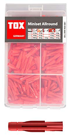 TOX 94900081 Miniset Allround Sortiment Allzweckdübel TRI in DREI Dübelgrößen ø 5, 6 und 8 mm, Dübelsortiment für Fast alle Baustoffe und die häufigsten Befestigungsprojekte, 240-tlg, 094900081, rot