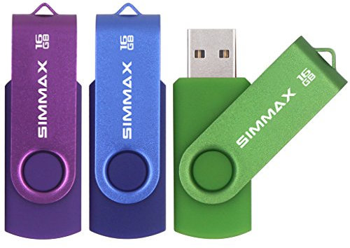 SIMMAX USB Flash Drives 3 Pack 16GB Memory Stick Swivel Design USB 2.0 Flash Drive Thumb Drive Zip Drives (16GB Purple Blue Green)