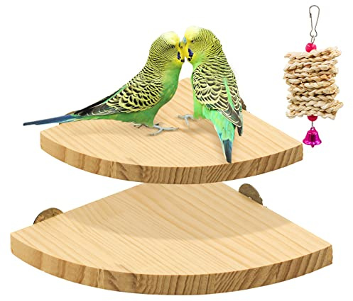 2 Pack Bird Perch Platform, Parrot Stand Sector Playground Wood Perch Stand Toy Cage Accessories Exercise Toy for Parakeet Conure Cockatiel Budgie Gerbil Rat Mouse Chinchilla Hamster