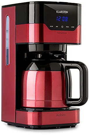KLARSTEIN Arabica - Macchina per Caffè Americano, con Filtro, 800 Watt, EasyTouch Control, 1,2 L, fino a 12 Tazze, incl. Filtro Permanente, Rosso/Nero