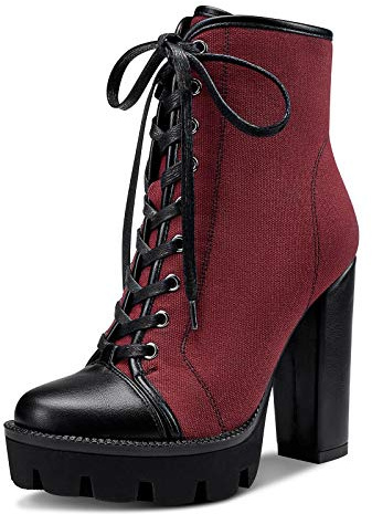 Castamere Scarpe col Tacco Plateau Donna Moda Stivali Tacco a Blocco 12CM High Heels Rosso Scarpe EU 36