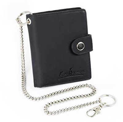 EUROROUTIER ® Portafoglio Biker Motociclista in Vera Pelle Black con Catena, Piccolo Con Protezione RFID