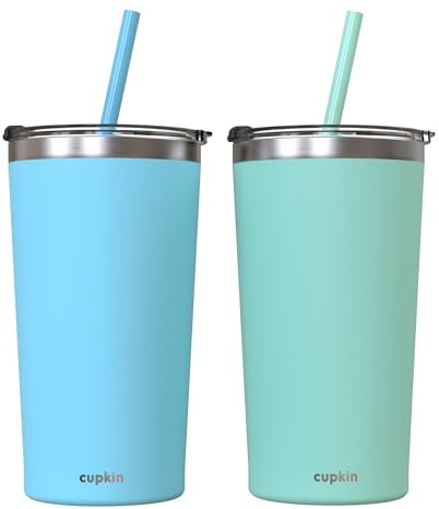 CUPKIN Stainless Steel Insulated Tumbler with Lid and Straw, 20 oz Water Bottle & Straw, Stainless Steel Cups, Travel Coffee Mug for Adults, Iced Coffee Cup with Lid, Tumbler for Travel