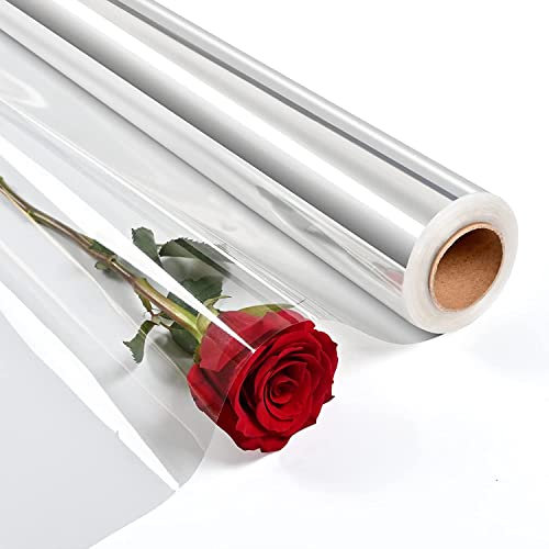 POPGIFTU 86CM x 45M Klare Cellophan Rolle - 3 Mil Dicke Geschenkfolie Transparent Zellophan, Große Klare Cellophan-Taschen, Klares Verpackungspapier für Blumen Geschenkkörbe Wrap