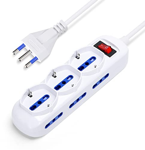Aigostar Mehrfachsteckdose， Mehrzweck-Steckdosenleiste mit 9 Steckdosen， 250 V/3680 W， 1，5 m Kabel. Weiß.Italienisch
