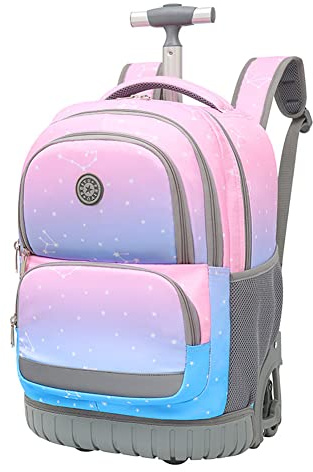 DROFOSREW Cartable a roulettes Garçon Fille Sac à Dos pour Etudiant Sac Scolaire Monter des Escaliers Sac Ecole Filles Chariot Cartables Bagages Cabine Voyage（Bleu Rose）