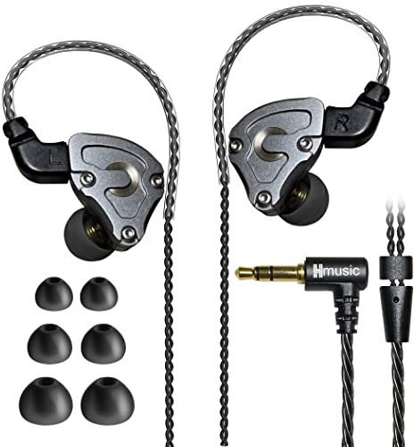Hmusic IEM hörlurar, HiFi Stereo trådbundna hörlurar, Hi-res förlustfri hybrid DD+BA drivrutiner in-ear hörlurar, brusisolerande högupplösning trådbundna öronsnäckor med 0,78 mm 2 stift avtagbar kabel