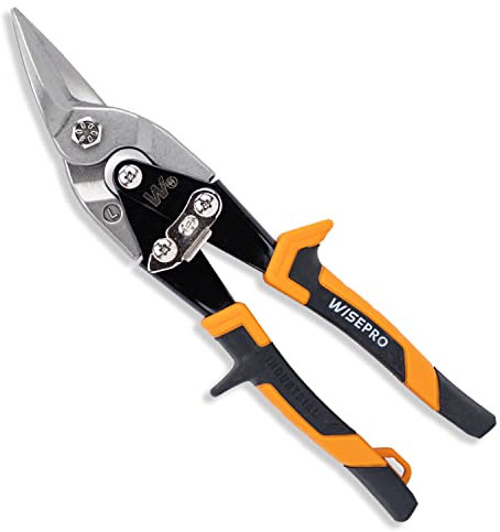 WISEPRO 10'' Tin Snips Left Cut, Heavy Duty Aviation Snips, Compound Metal Cutter for Cutting Sheet Metal, Aluminum, and Vinyl Siding