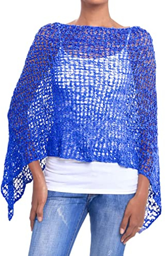 JOPHY & CO. Poncho de mujer de red efecto de punto, abrigo de ganchillo de verano y primavera, ligero y suave (cód. 1511)