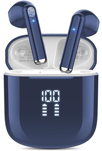 OYIB Wireless Earbuds, 2026 New Bluetooth 5.3 Headphones with HiFi Stereo and ENC Noise Cancelling Mic, 25H Bluetooth Earphones with LED Display and IP7 Waterproof for Workout/Running, Deep Blue