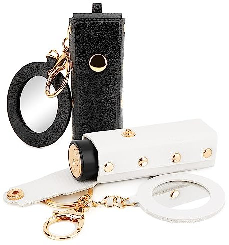 Adorila Lot de 2 organiseurs de rouge à lèvres en cuir avec miroir pour femme, sac portable pour baume à lèvres pour voyage (noir et blanc)