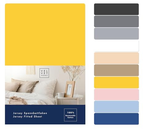 VelvetHome Spannbettlaken 180x200cm 100% gekämmte Baumwolle Markenqualität Oeko-TEX 100 Bettlaken Spannbetttuch Jersey 180x200 Dunkelgelb