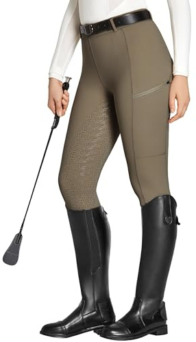 FitsT4 Sports Leggings da Equitazione da Donna Pantaloni da Equitazione da Ragazza Intero in Silicone con Tasca per Cellulare e Passanti per Cintura
