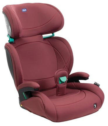 Chicco Quizy Lite i-Size, Kinderautositz 3-12 Jahre (100-150 cm), Gewicht 15-36 kg, einfach zu montieren, verstellbar, höhenverstellbar, mit gepolsterten Armlehnen und bequemem Sitz, Rot