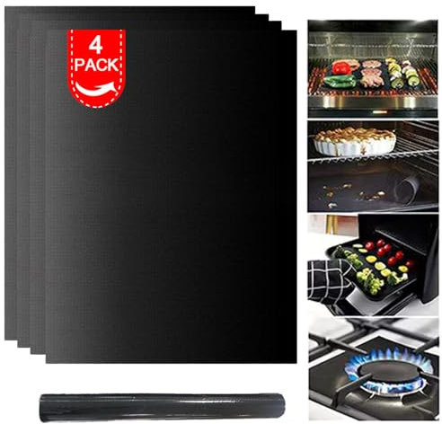 Lifhety Tappetini forno universali, 4 pezzi tappetini da forno antiaderenti riutilizzabili, 40x33cm tappetino per barbecue in teflon, per forni, teglie da forno e griglie