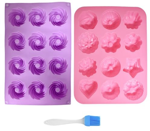 EPXOIQC Moule Silicone Fleur,2 Pièces Moule à Kouglof En Silicone Moule à Fondant Fleur Rose 3D Mini Moule à Kouglof à 12 Trous Pour Muffins Cupcakes Brownies Gâteaux Pudding Glaçons Gelée