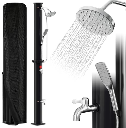Eulenke Doccia solare da giardino, 20 litri, doccia da giardino a energia solare, acqua calda max. 60 °C, doccia esterna con doccetta e rubinetto, inclusa copertura protettiva, soffione doccia a
