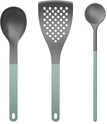Rosti NEW Optima Küchenhelfer Set, Pfannenwender, Kochlöffel, Servierlöffel, Küchen Zubehör 3-teilig Nylon, Hitzebeständig 220°C, Nordic Green