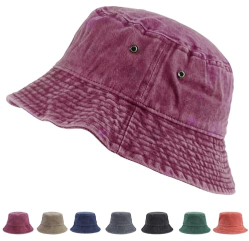 XIEXIESHER Piegabile Cupola Summer Trendy Cappello Pescatore, 56-58cm, Cappello da Sole per Esterno, Cappello da Pescatore in Cotone Denim, per Pesca, Escursionismo, Sport da Spiaggia(Rosso)