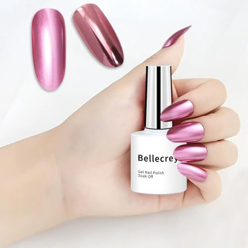 Chrome Metallic Nail Polish Mirror Gel Nail Varnish Dry Quickly and Fantastic Shine Metal Mirror Holographic Gel for Nails Soak Off UV Lamp DIY Manicure Salon at Home (Rose Gold, one size)