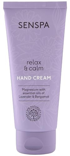 SenSpa Relax & Calm Lavender Hand Cream - Vegan Moisturising Body Lotion with Magnesium - Essentail Oils, Body Butters for Women & Men, Luxury Moisturiser for Dry Skin - 100ml