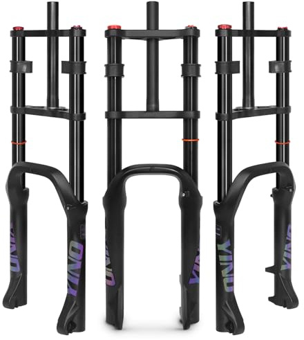 AEYINO 20 x 4.0 inch Fat Tire Electric Bike Air Suspension Fork Travel 180mm, QR Spacing Hub 135mm Straight Tube 1 1/8 MTB Dual Crown Bicycle Front Forks Disc Brake for Ebike Snow Beach Mountain Bike