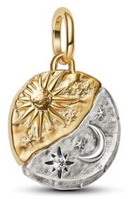 PANDORA Me 763977C01 - Ciondolo a forma di sole e luna in argento sterling con lega di metallo placcata in oro 14 carati, compatibile con Me e Moments