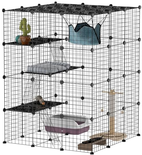 PawHut Gabbia per Gatti Modulabile per 1-3 Gatto in PP 105x105x140 cm Nero
