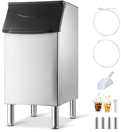 VEVOR Contenedor de Almacenamiento para Máquina de Hielo Capacidad de 136 kg Contenedor de Hielo de Acero Inoxidable con Filtro y Patas de Goma Antideslizantes para Restaurantes, Hoteles, Bares