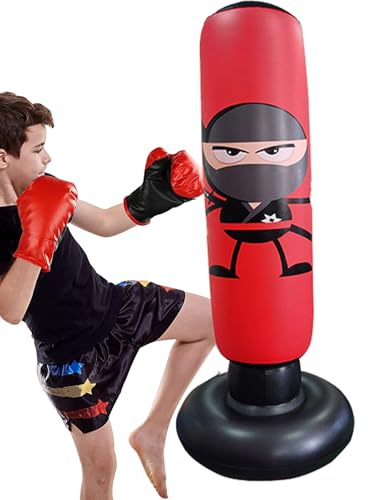 Sacco da boxe per bambini, supporto gonfiabile da 66 pollici, set completo da boxe con guanti, allenamento karate MMA, giocattolo attivo, compleanno, esercizio per e ragazze, taekwo