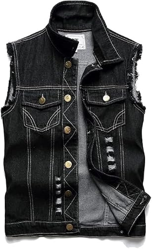 Ginsiom Men's Denim Vest,Sleeveless Jacket Slim Fit Vintage Casual Ripped Summer Jean Vest for Men(818UK-BL-M)