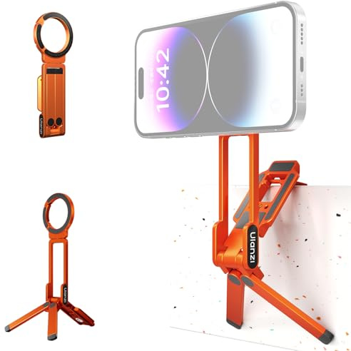 ULANZI MA38 karbinhake i aluminium, 4-i-1 magnetiskt stativ, hopfällbart smartphone-stativ, dubbelt fickstativ, miniselfiepinne kompatibel med iPhone 17, 16, 15, 14, 13, 12