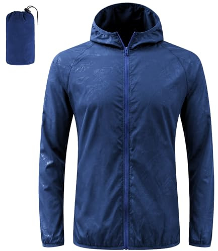 BSBUY Mens Waterproof Jackets Lightweight Rain Jacket Packable Hooded Rain Coats Fast Dry Raincoat Windproof Shell Jacket Windproof Raincoat Solid Color Pullover Top for Travel Running Hiking Camping