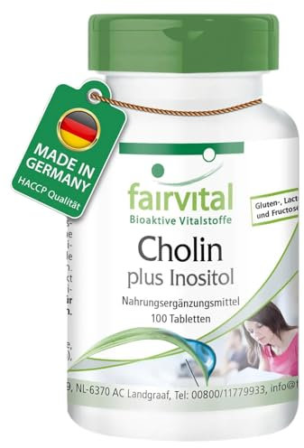 Fairvital | Cholin Bitartrat plus Inositol - 100 Tabletten - HOCHDOSIERT - VEGAN