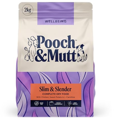 Pooch & Mutt - Slim & Slender Complete Dry Dog Food Grain Free (Regular Sized Kibble), for Weight Control and Weight Loss, Chicken and Sweet Potato, 2kg (packaging may vary)