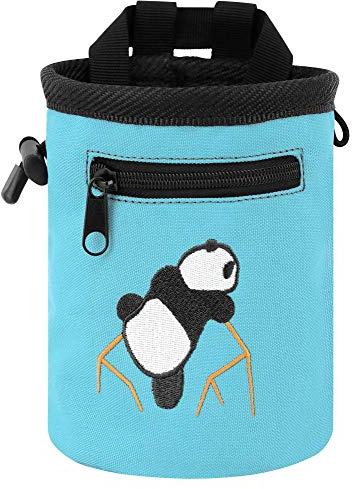 AMC Rock Climbing Panda Design Chalk Bag with Adjustable Belt, Light Blue