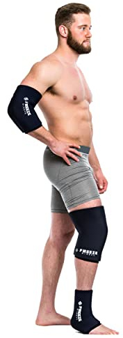 FREEZE SLEEVE Kühlbandage mit Wärmefunktion. Wiederverwendbar und hält von selbst mit 360° Wirkung Kühlpack für Knie Ellbogen Gelenke hilft bei Tennisarm Knieschmerzen (Schwarz - XXL)
