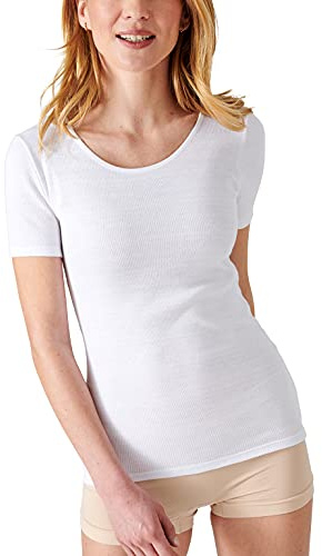 Damart - T-Shirt Fine Côte Thermolactyl, Femme, Blanc, Taille M, Manches Courtes