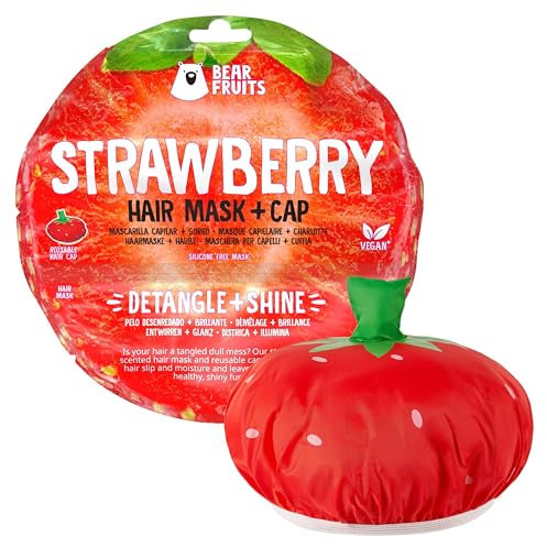 Bear Fruits Strawberry Entwirren + Glanz Haarmaske mit wiederverwendbarer Haube, 20 ml