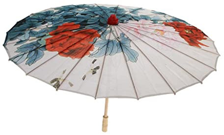 LOVIVER Silk Cloth Parasol (33-Inch, Peony) - Chinese Japanese Paper Umbrella - for Weddings and Personal Sun Protection, Pattern C