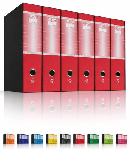 LogicaShop UBOX Raccoglitori ad Anelli A4 Grandi con Custodia, Faldoni Archivio, Classificatori Documenti Dossier Ufficio, Dox Registratore a Leva Raccoglitore (6Pz Commerciale, Rosso, Dorso 8)