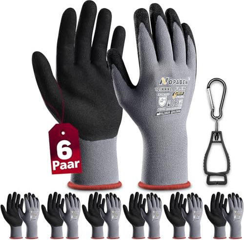 6 pares de guantes de trabajo para hombre, guantes de montaje con agarre óptimo y sensación táctil fina, resistentes al aceite y transpirables, guantes de protección industrial para mecánicos y